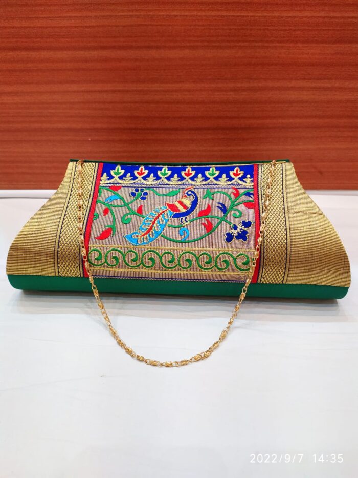 Semi Paithani Clutch With Beautiful Peacock Design