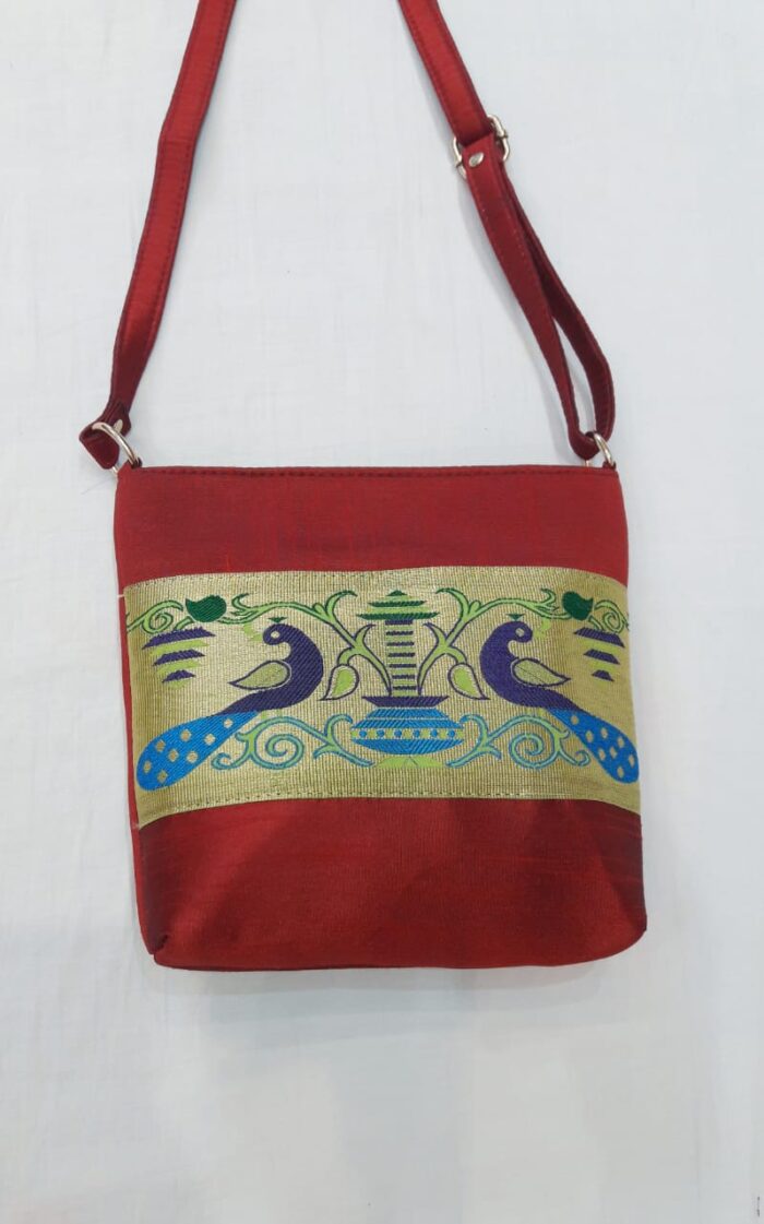 Semi Paithani Fabric Slings With Peacock Design