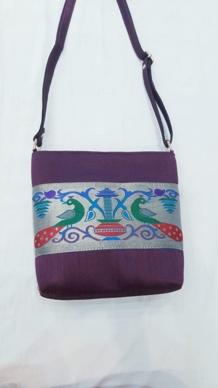 Semi Paithani Fabric Slings With Peacock Design
