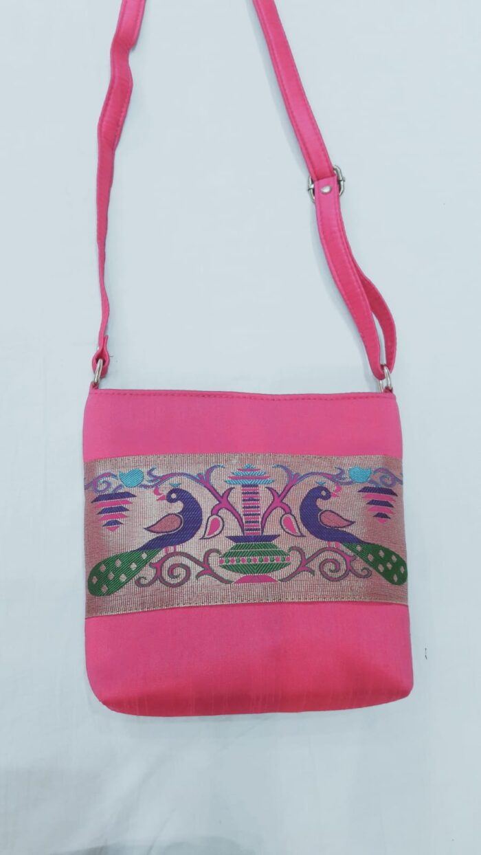 Semi Paithani Fabric Slings With Peacock Design