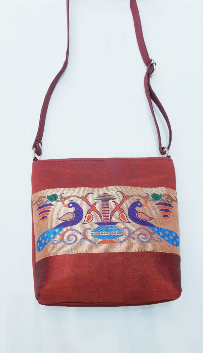 Semi Paithani Fabric Slings With Peacock Design