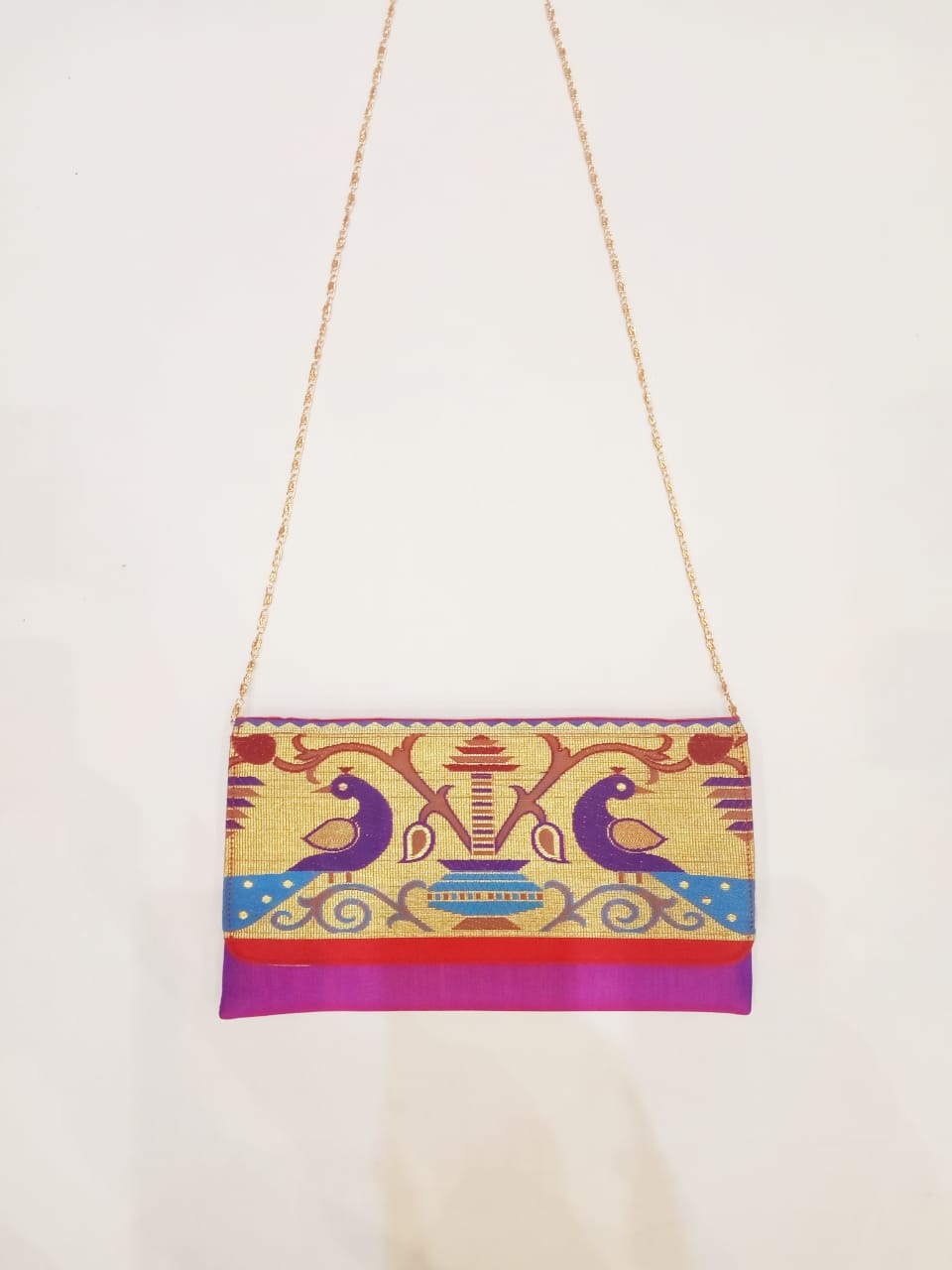 Buy Dhanas Paithani - Ethnic Designer Brocade Sky Blue Colour Pure Paithani  Sling Bag at Amazon.in