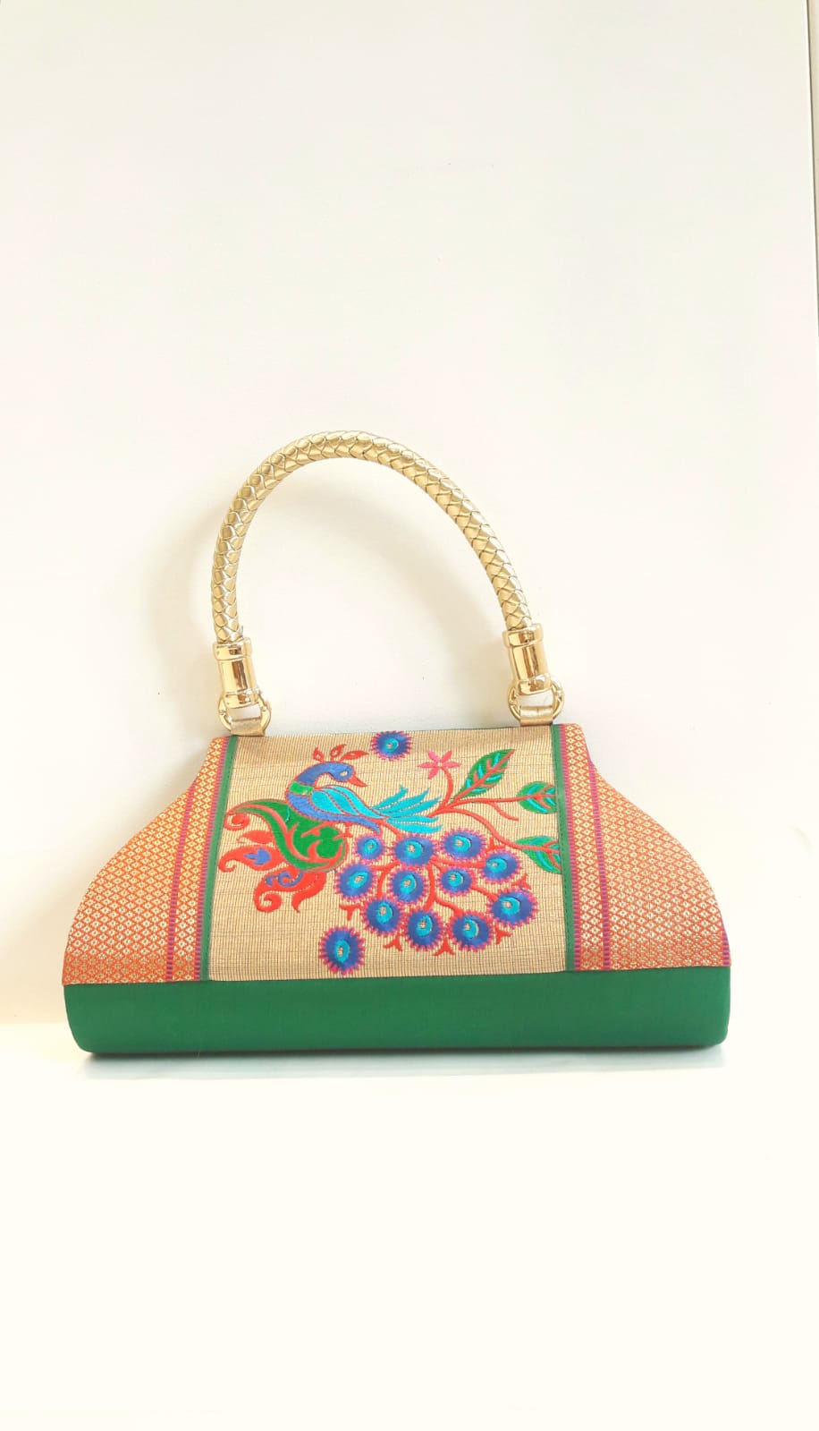 Paithani frock green - Dhana's Paithani Purse House