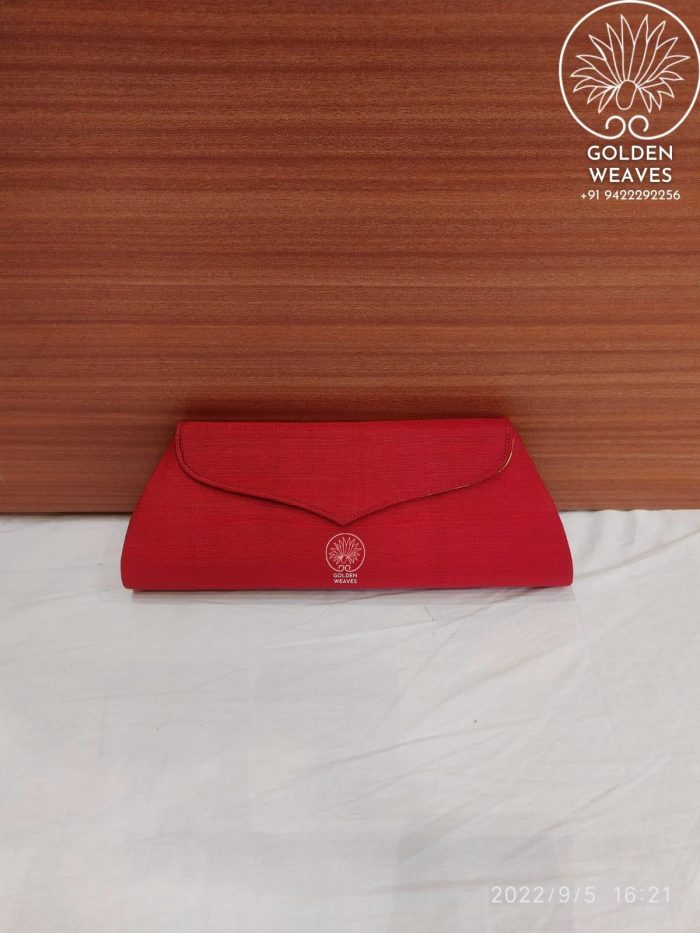 Pure Tassar Silk Clutches in Plain Design Red Color