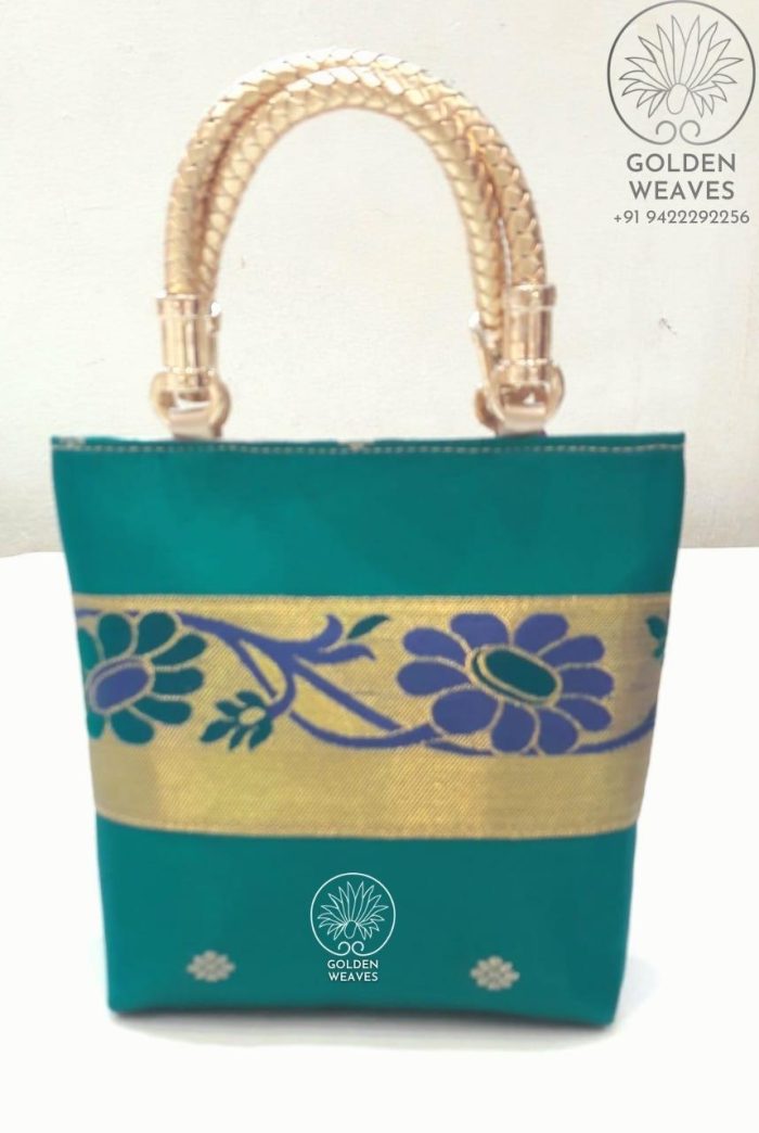 Semi Paithani Double Handle Purses in Square Shape