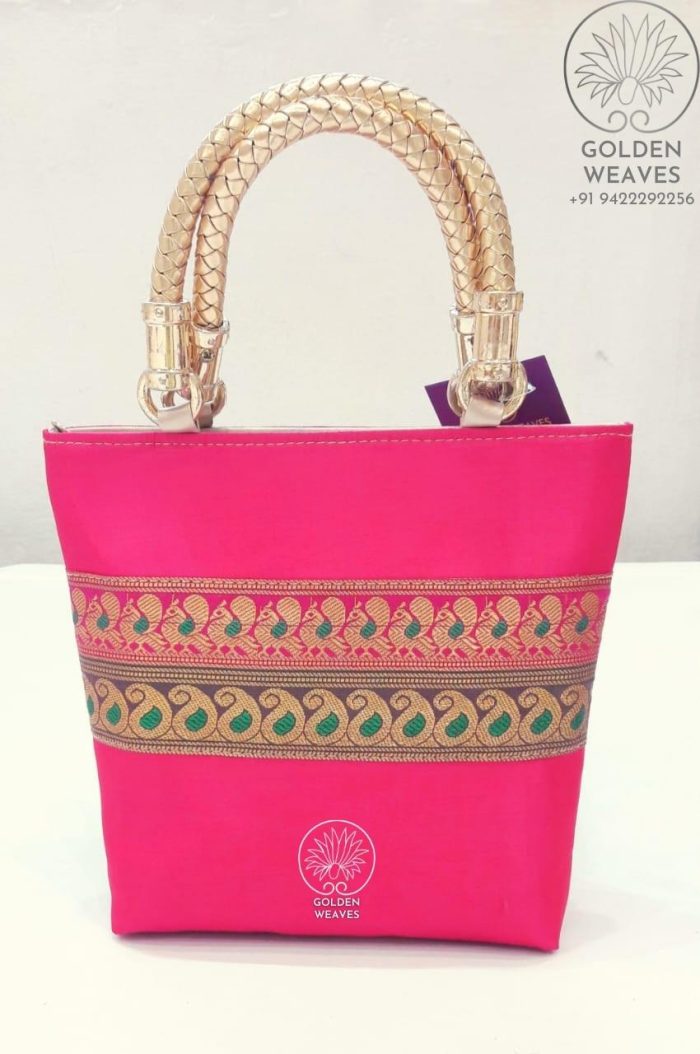 Semi Paithani Double Handle Purses in Square Shape