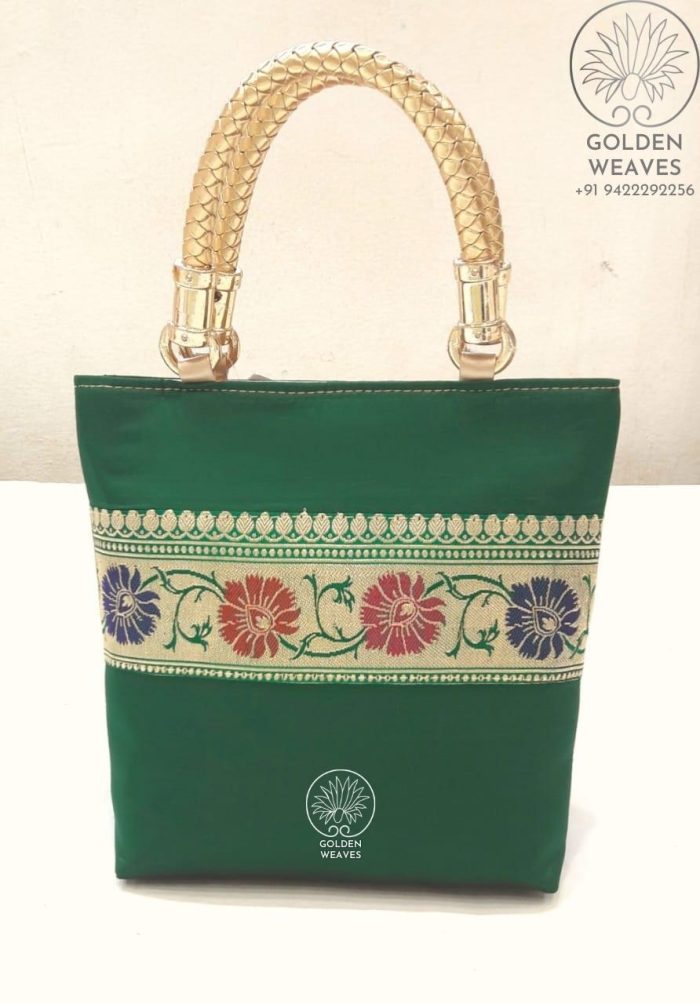 Semi Paithani Double Handle Purses in Square Shape