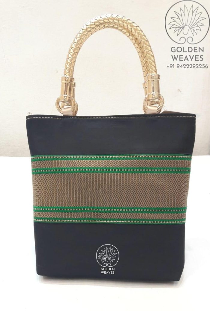 Semi Paithani Double Handle Purses in Square Shape