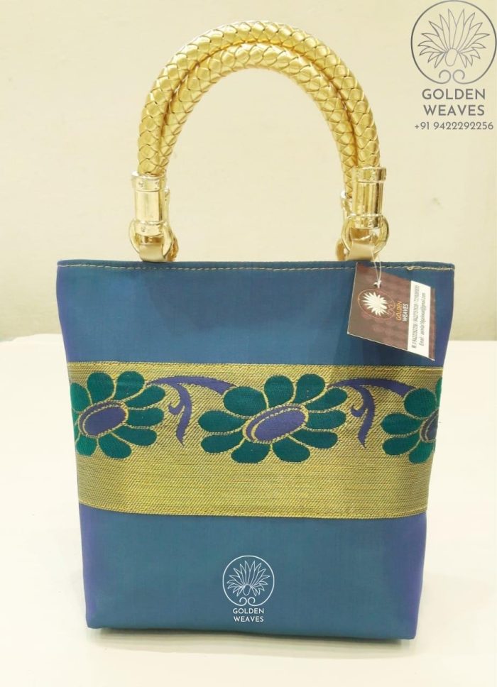 Semi Paithani Double Handle Purses in Square Shape