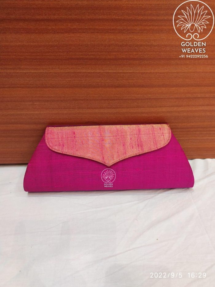 Pure Tassar Silk Clutches in Plain Design Pink Color
